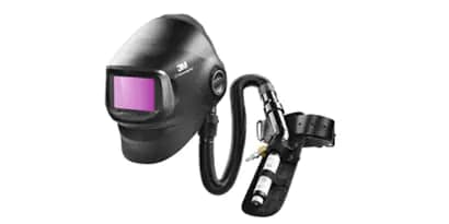 3M™ スピードグラス™ 液晶フィルター G5-01VCと3M™ バーサフロー™ 送気マスク用レギュレーター JHV-100の組み合わせ（溶接シールドとレギュレーターは別々にご購入下さい）
