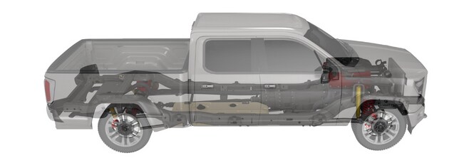 drawing of a truck with it's visible internal structure
