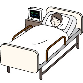 A drawing of a person lying next to a hospital bed