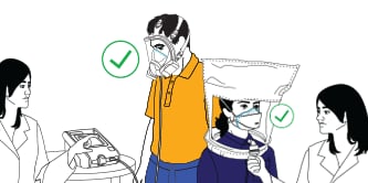定性的および定量的フィットテストのイラスト
