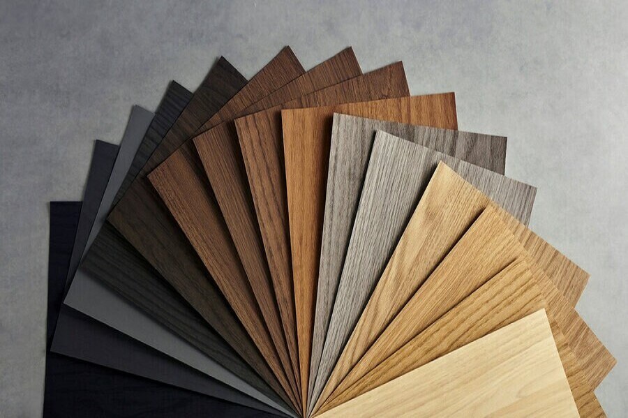 Fanned out spectrum shot of different wood samples.
