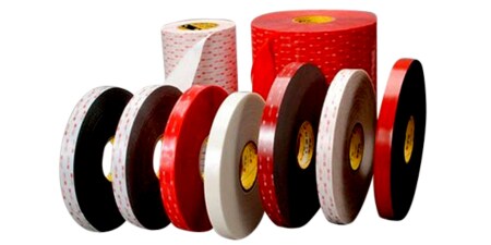 Product family shot showing rolls of different types and sizes of 3M™ VHB™ Tape
