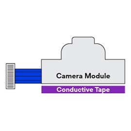 カメラモジュールのグラウンディングにおける3M™ 導電性粘着剤を示す画像。