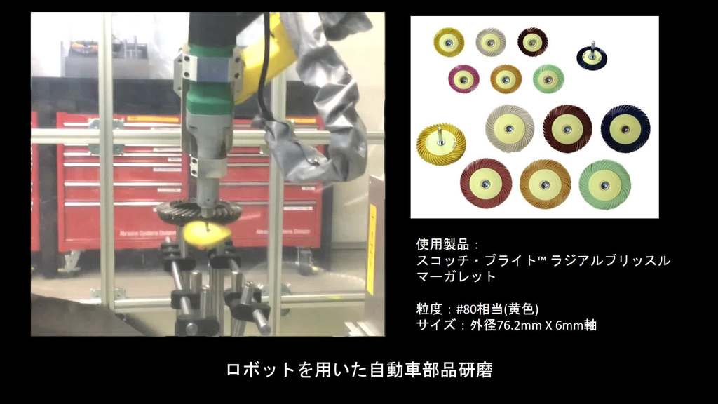 ロボットとスコッチ・ブライト™ ラジアルブリッスル製品を用いた皮膜除去およびバリ取り加工
