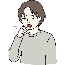 A line drawing of a man coughing