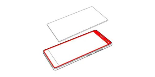 スマートフォンと、その上部のスクリーンプロテクターのイラスト。
