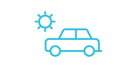 太陽熱からコンポーネントを守ることを示す太陽と自動車のアイコン
