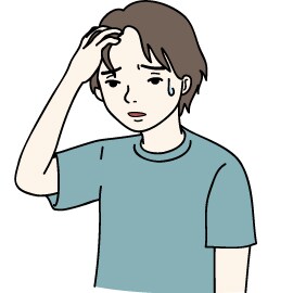 A line drawing of a man looking sick while a sweat drop appears on the side of his head