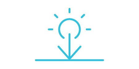 HUDへの日射を調整することを示す、下向き矢印と太陽のアイコン