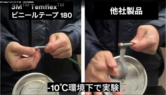 【3M™ Temflex ™ ビニールテープ 180　 －10℃での作業比較】
