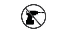 A black and white sign NO sign over a drill
