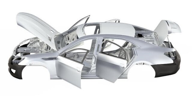 drawing of a car with all windows and doors open and hood and trunk open.
