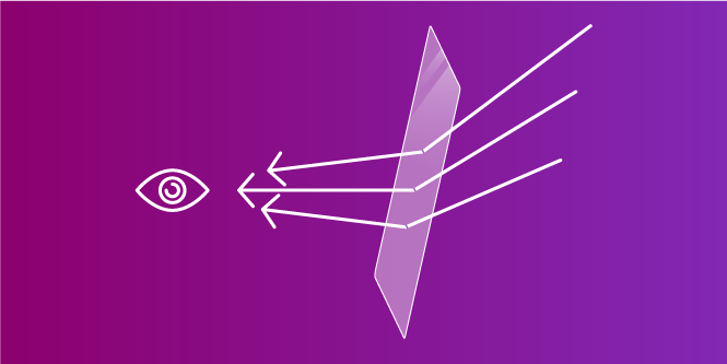 A visualization of how angle control works with light hitting a display and moving towards the eye at a different angle.
