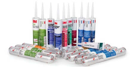 Image of tubes and sausage packs containing various types of 3M adhesive sealants

