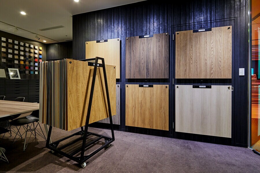 Showroom of different wood samples
