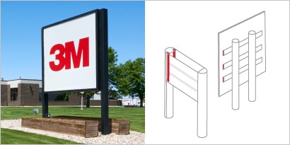 ３Ｍ™ VHB™ テープによるパネルサイネージとポスト部の接合
