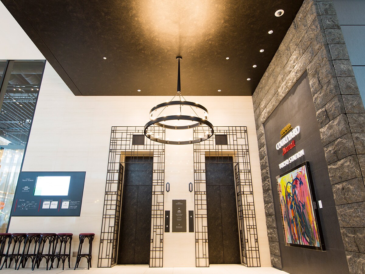 Elevator lobby ceiling architectural finish
