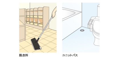 3M™ イージートラップダスターご使用シーン/温浴施設の脱衣所やホテルのユニットバスなど、髪の毛が落ちやすい場所に
