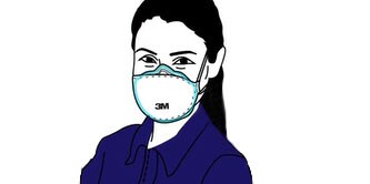 A drawing of a woman wearing a facemask

