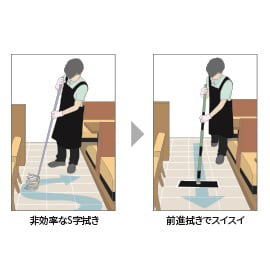 3M™ 水が出るモップツールが実現する作業効率化/前進方向でスピーディーな清掃ができる