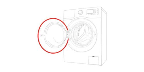 ドアに重点を置いた最新のフロントローディング（前面挿入式）洗濯機のイラスト

