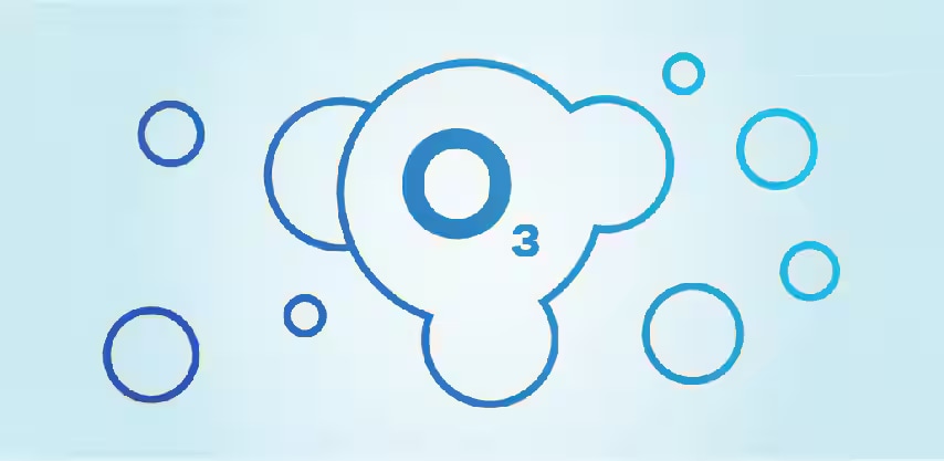 青色のオゾン分子の画像、薄い青色の背景に
