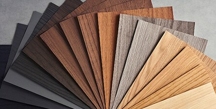 Fanned out spectrum shot of different wood samples.
