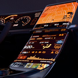 The center head up display (HUD) of a vehicle.