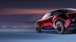 赤いセダンと外向きのセンサーを示すセンサー制御技術