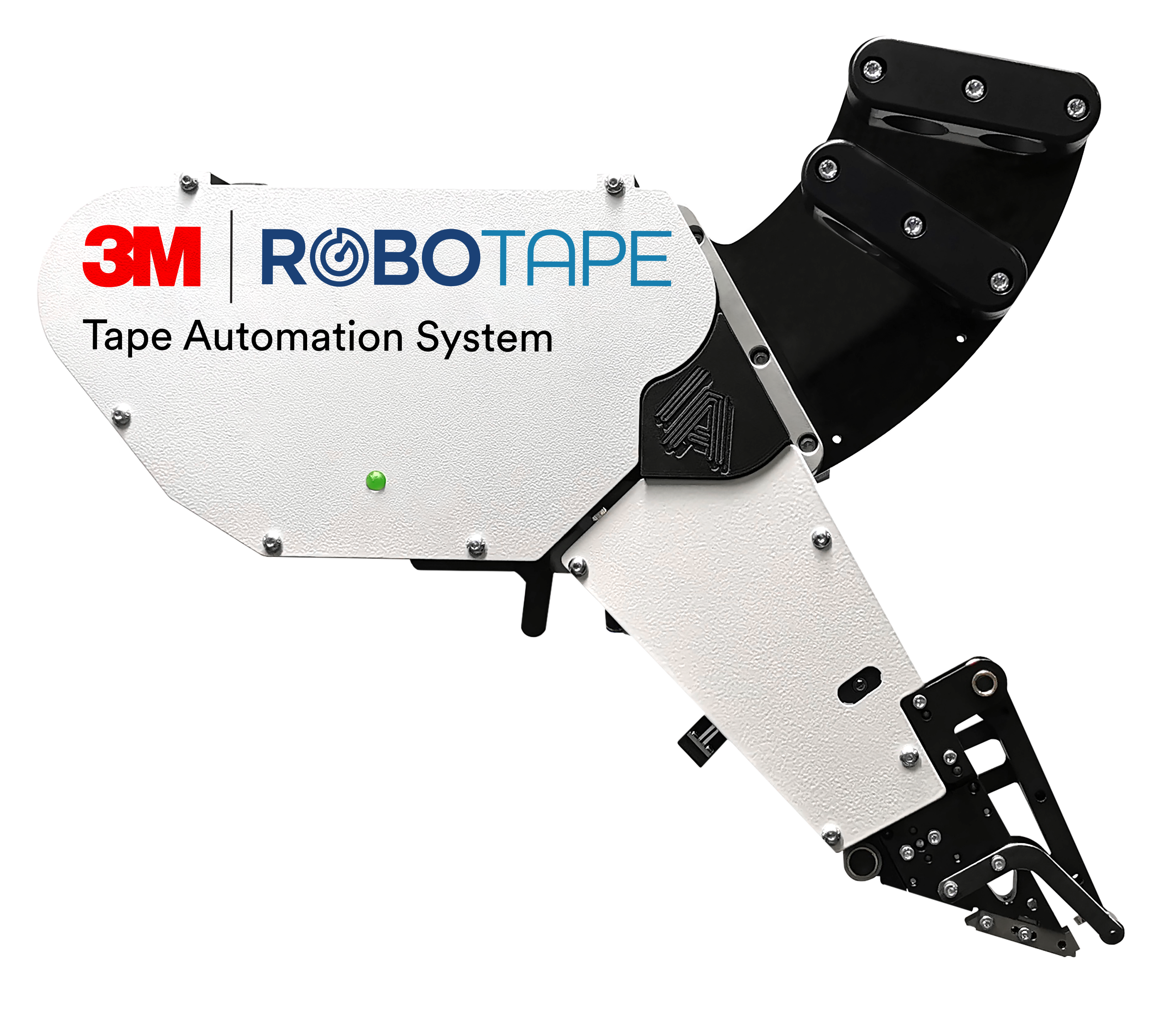 Image of the RoboTape application head with lines pointing to various areas