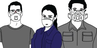 様々な呼吸用防護具を装着した作業者
