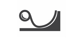 A black and white logo of a roll of tape unrolling on a curved surface
