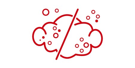 Icon of dust particles with a strikethrough representing dust resistance.
