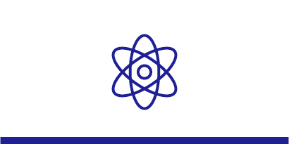 材料科学を象徴するダークブルーの原子の線画アイコン
