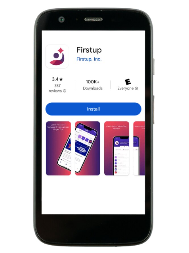 Firstupアプリが表示されているスマートフォン。
